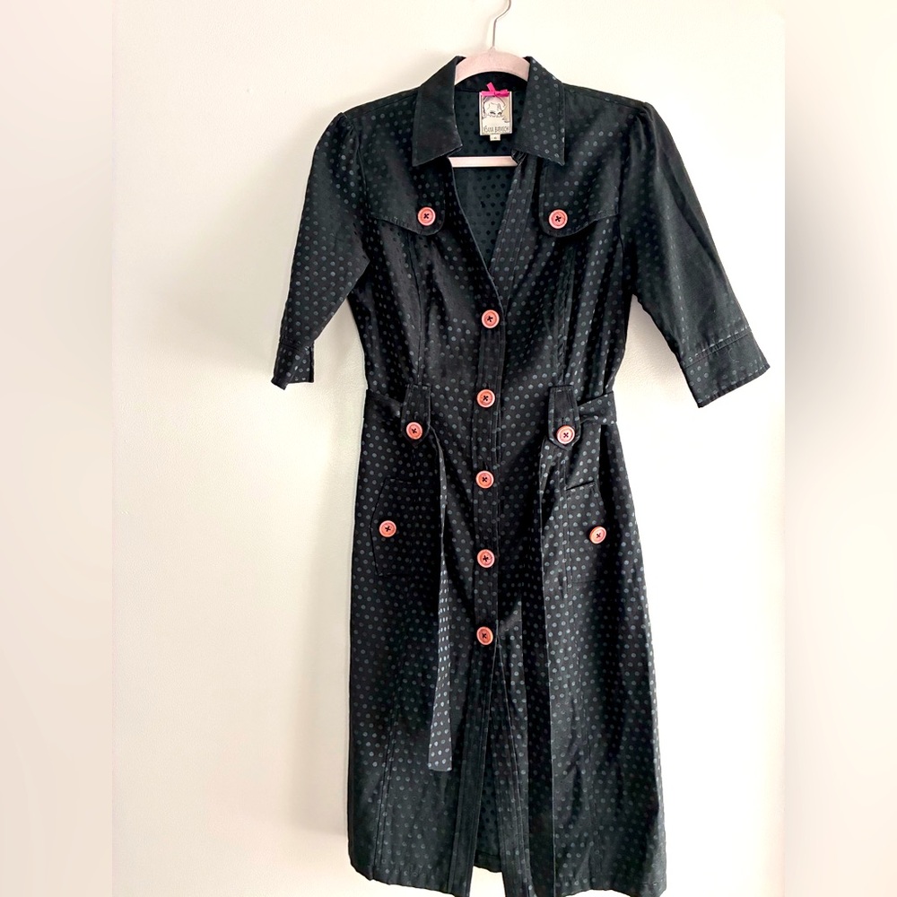 Yoana Baraschi Black Midi Dress with Pink Buttons